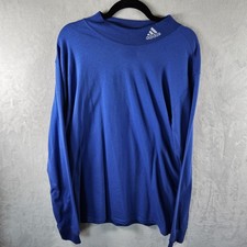 VTG Adidas Shirt Mens Large Blue Mock Neck Long Sleeve USA Made Embroidered Logo