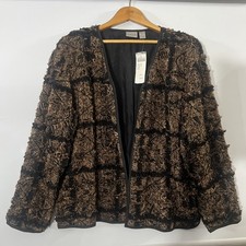 Chicos Froo Froo Interlude Lined Silk Blend Black/Tan Jacket Chicos Size 3