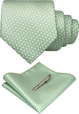 Silk Stripe Plaid Tie and Pocket Square with Tie Clip Sets for Men