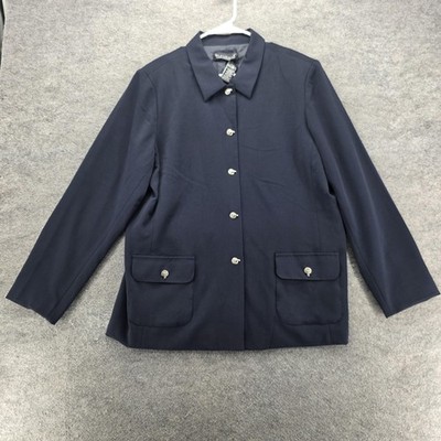 Dialogue Jacket Womens 16 Navy Blue Button Front Pockets Lined QVC Style New