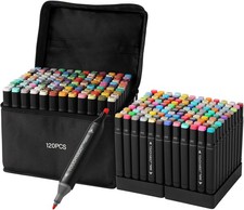 120 Colors Art Markers Pens, Dual Tips Alcohol Markers Set with Base, Permanent
