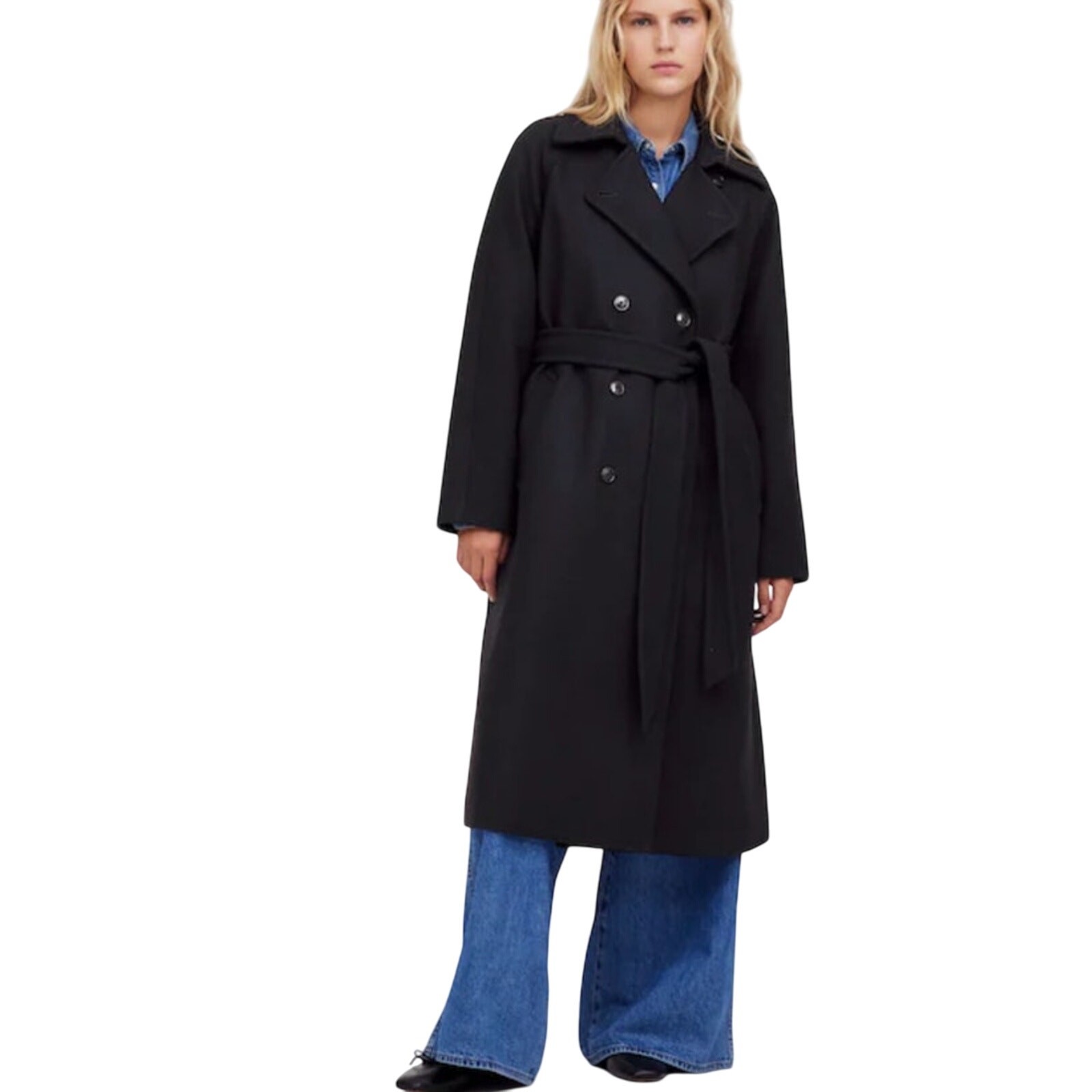 Madewell Double Breasted Black Trench Coat Size S NWT