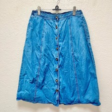 Vintage 90s Talbots Petites Denim Midi Skirt Button Front Pockets Women Size 4