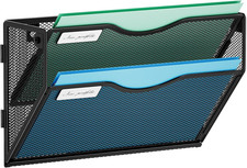 Marbrasse Wall File Holder 2-Tier Hanging Wall File Organizer, Mesh Mail Holder