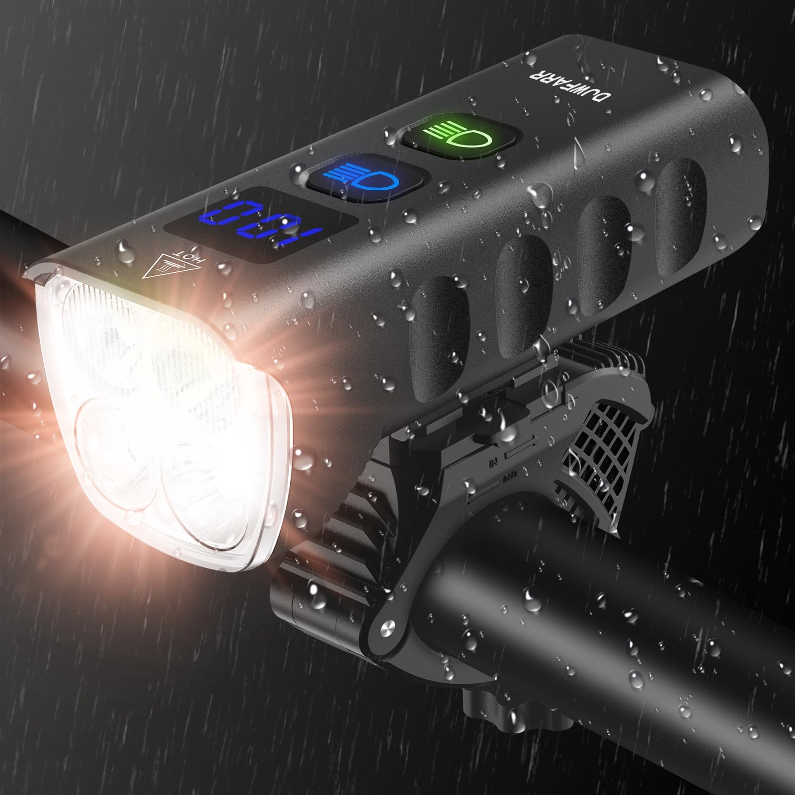 DJWFARR 2000 Lumen Bike Headlight 4-LED Night Riding Light USB-C Rechargeable