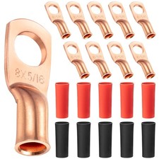 Maxdot 10 Pack UL Test Wire Lugs 8 Gauge Stud Ring Terminals Heavy Duty Coppe...