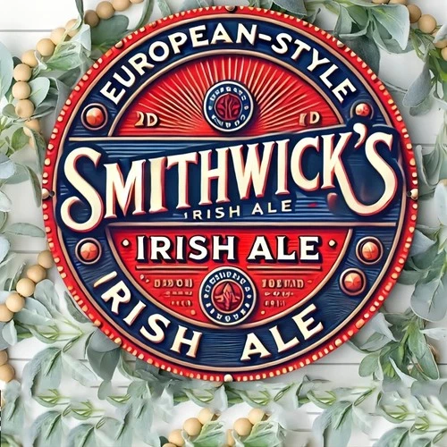 Smithwick's Irish Beer Vintage Metal Sign - 8x8" Round Aluminum Tin Metal Signs