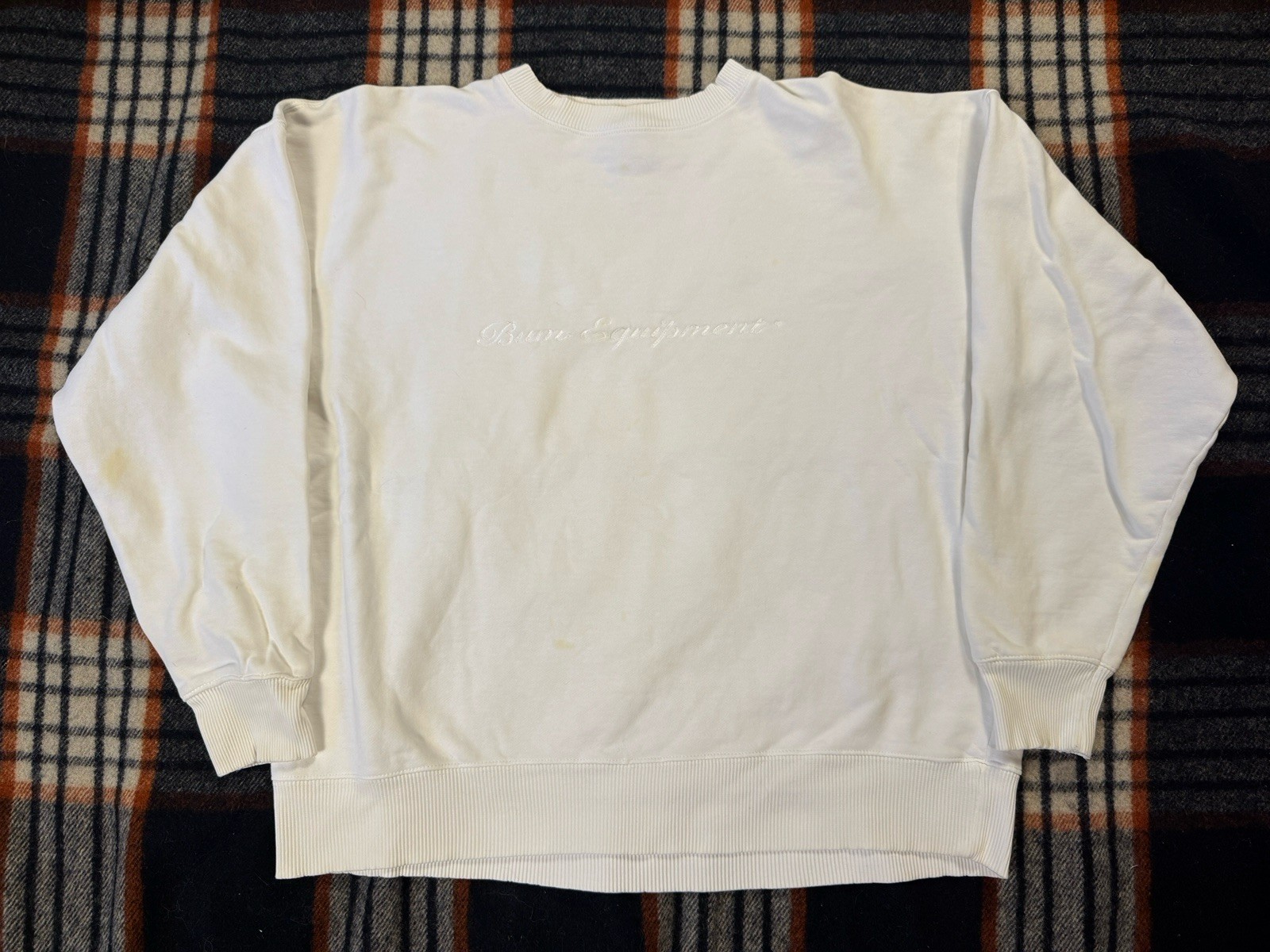 Vintage B.U.M. Equipment Sweatshirt Mens Large White Crewneck Spell Out 90s