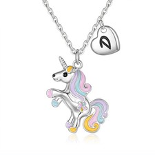 Unicorn Gifts for Girls - Colorful Initial D Unicorn Necklace for Girls Kids Jew