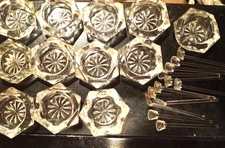Lot of 12 Open Salt Cellars &  12 Glass Spoons  Hexagon Glass Bowls (88A)