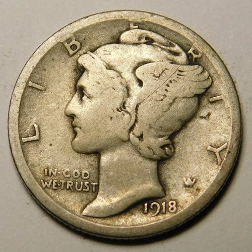 1918 S Mercury Dime 90% Silver  VG-F  "Actual Coin Pictured - Not Cleaned"
