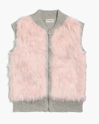 Crewcuts J. Crew Faux Fur Brown Pink Gray Knit zip up Vest size 16 Girls - Picture 1 of 6