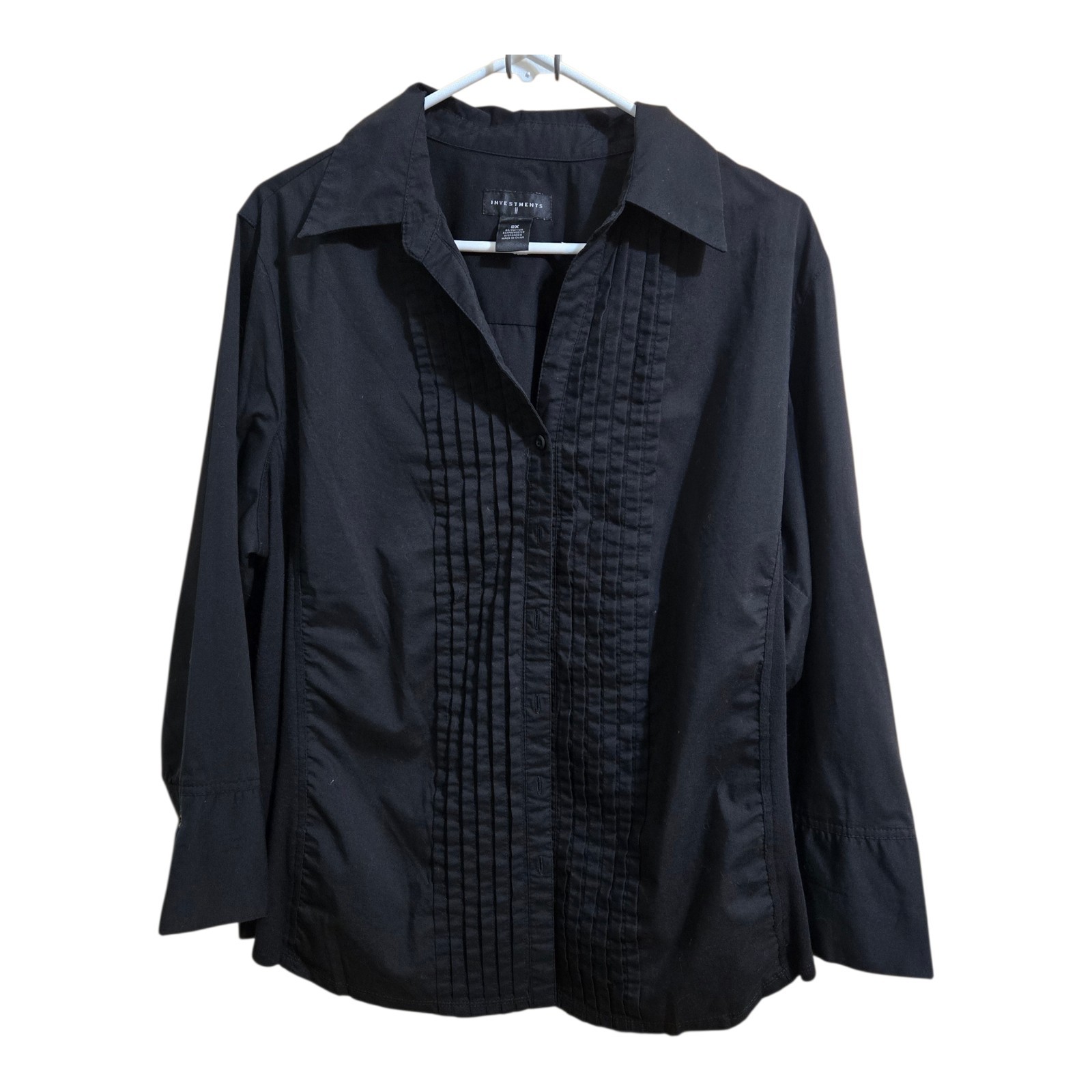 Investment Womens Top 2X Black Tux Style Long Sleeve Career Formal