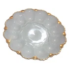 Anchor Hocking 1950s Fire King Milk Glass Deviled Egg Plate Dish 22K Gold Trim