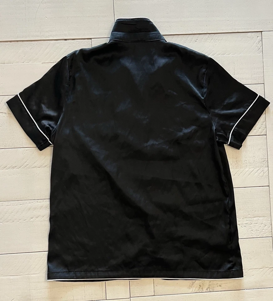 14Y Boys Girls Pajamas Set Black/White Satin Button-Down Short Sleeve & Pants - Image 4 of 4