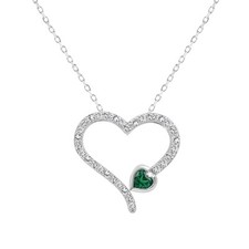 Women Necklace Chain Pendant 0.70ct Emerald Heart Natural Diamond 14k White Gold
