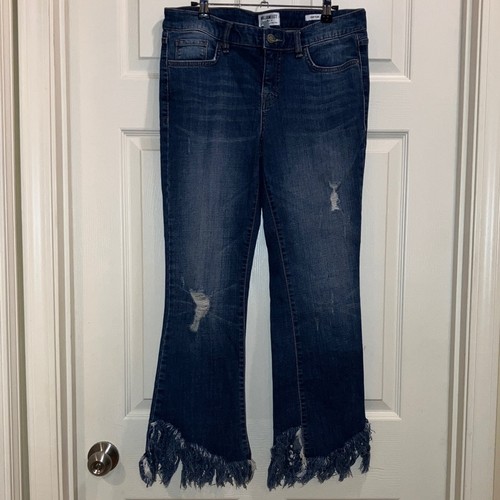 William Rast Crop Flare Raw Fringe Hem Distressed Jeans Size 29 High Rise Denim