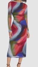 Vince Camuto Women's Red Blue Printed Mesh Ruched Bodycon Dress Size 10