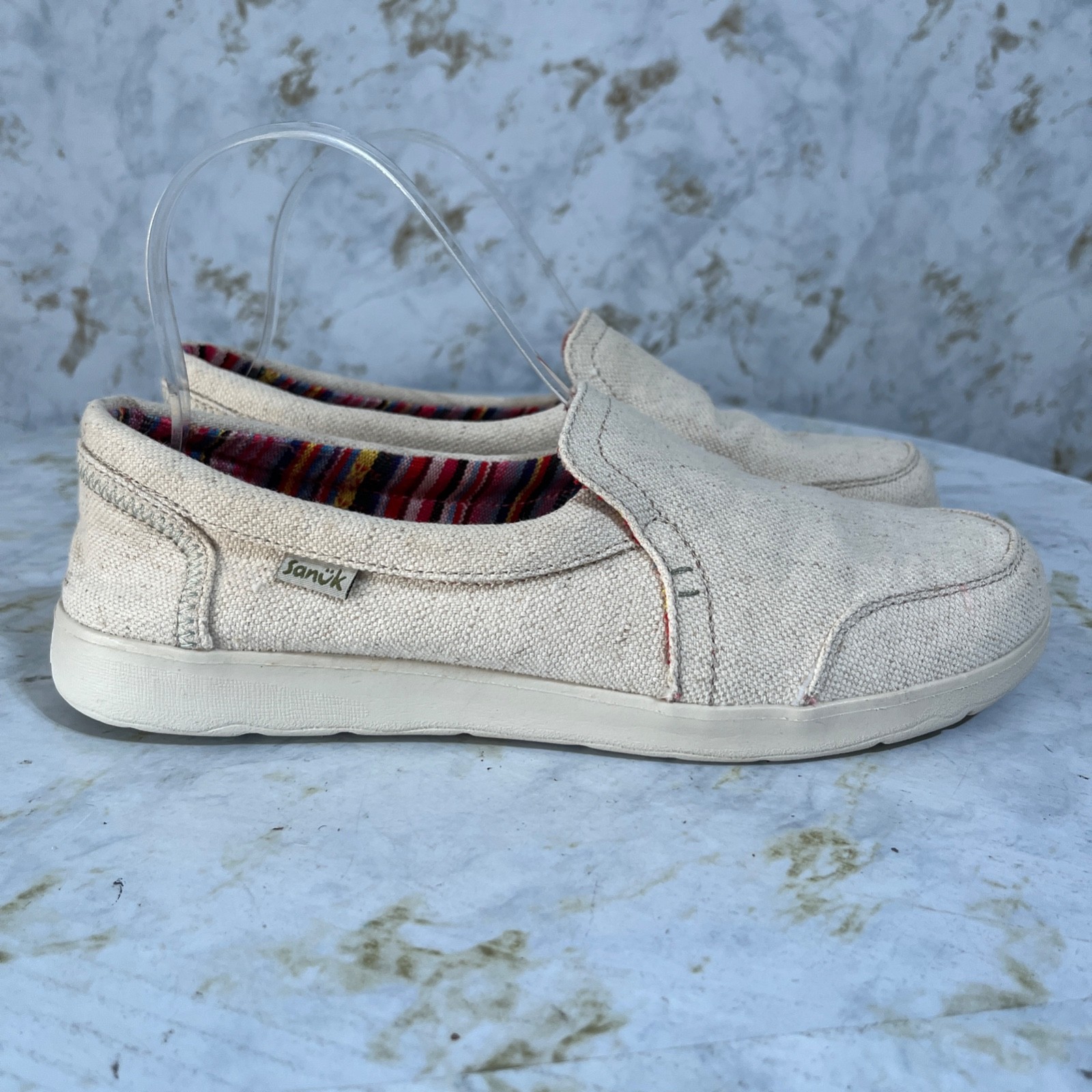 Sanuk Sidewalk Surfer Lite Women's Size 8.5 Shoes Ivory Slip
