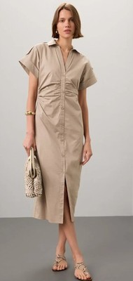 Saunders Beige Ruched Shirt Dress Size 8 MSRP $335