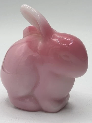 Fenton Glass Pink Rosalene Marble Swirl Rabbit Bunny Figurine