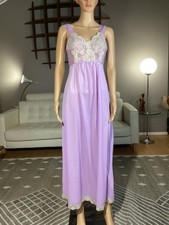 Vintage 60's Van Raalte Lilac Purple Nylon Lace Long Maxi Nightgown Size 34