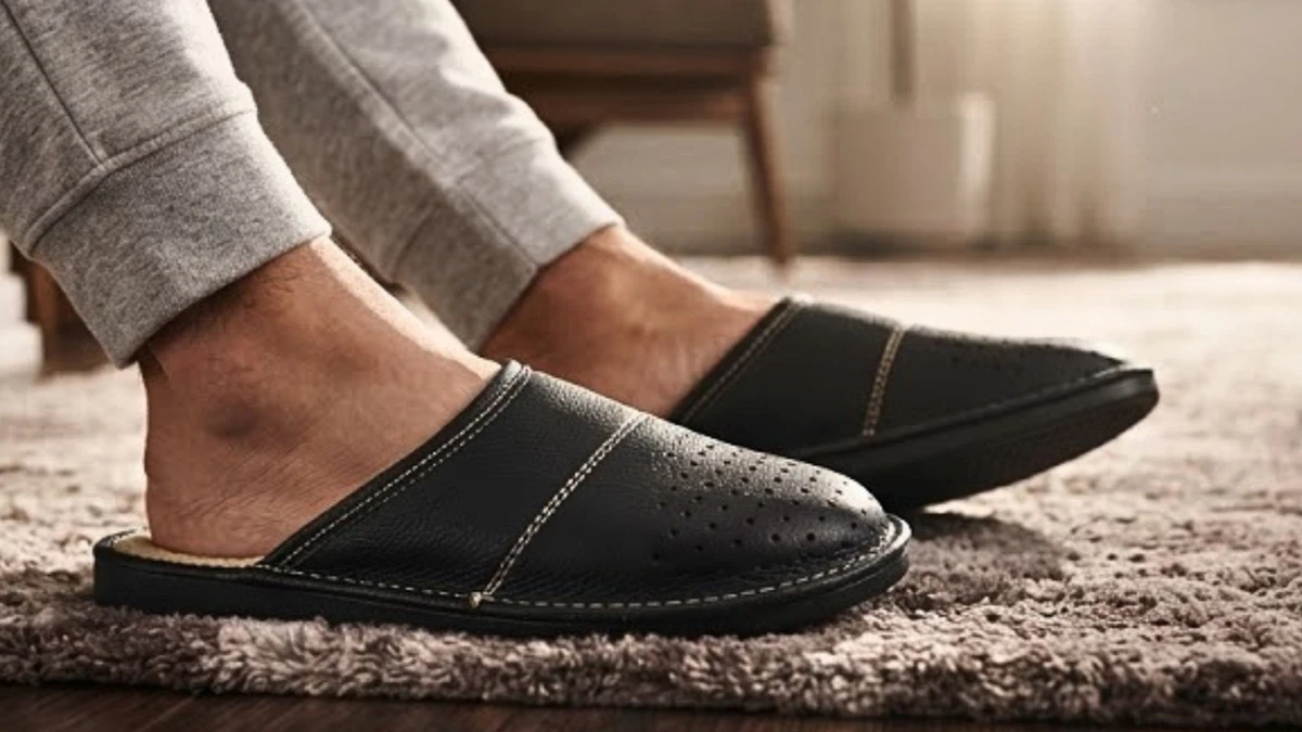 Herren Hausschuhe Leder Echtleder schwarz Pantoffeln Latschen Schlappen 40-46
