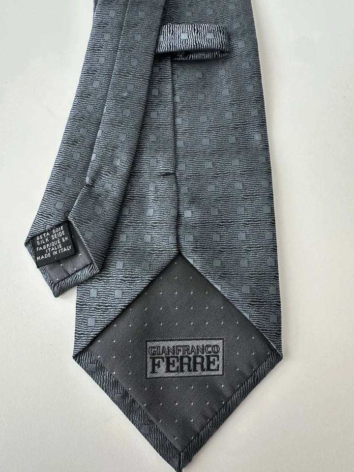 Gianfranco Ferre 领带经典丝绸石板蓝色经典意大利制造 — 第 4/4 张图片