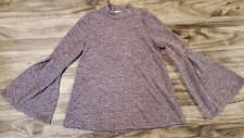 Ginger G Women's Small Brown Heather Bell Sleeve Mock Neck Top Shirt Made in USA