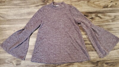 Ginger G Women's Small Brown Heather Bell Sleeve Mock Neck Top Shirt Made in USA