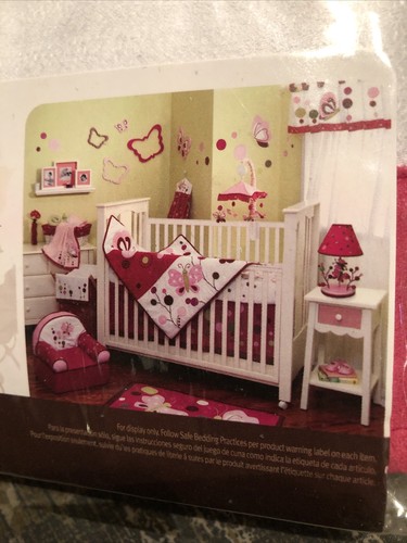 NEW Lambs & Ivy Raspberry Swirl Nursery Crib Window Valance Pink Green Butterfly - Picture 2 of 5