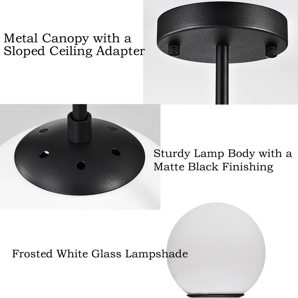 Black Pendant Light Fixture Mid-Century Modern pendant lights Glass Globe Shade - Image 4 of 4