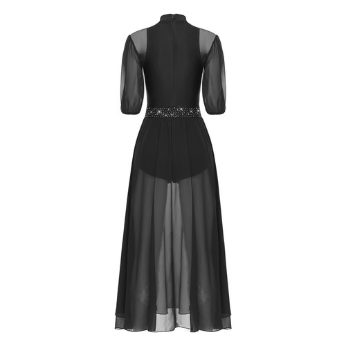Womens Skirt Stage Dress Rhinestone Dancewear Leotard Lyrical Skating Dance Hem - Picture 33 of 102