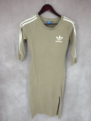 Adidas Dress Womens Small Fitted Midi 3 Stripe Olive Green Bodycon | eBay
