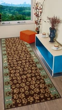 Custom Size Brown and Green Pet Paw and Bone Carpet Runner Rug