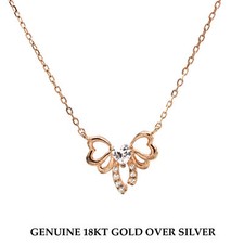 18K Rose Gold Plated Heart Shape Clear CZ Promise Pendant W/Chain Valentines Day