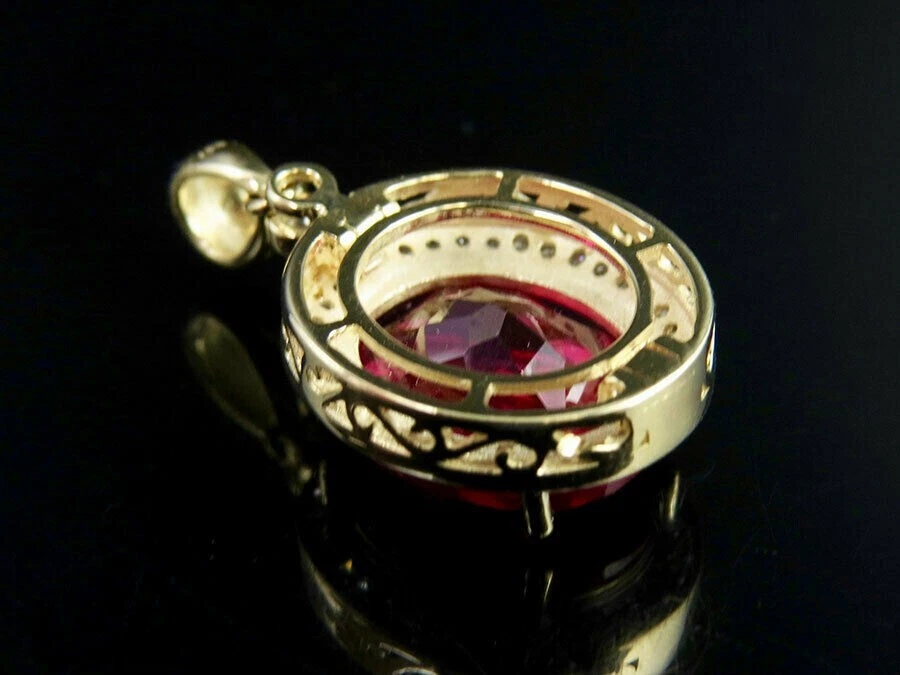 10K Yellow Gold Plated Ruby Lab Created Diamond Pendant 1 inch 3.5 Ct - Image 3 of 4