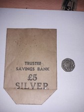 VINTAGE UNUSED TSB PAPER MONEY BAG 5 SILVER