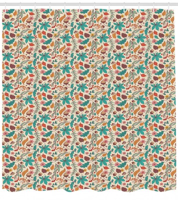 Acorn Pattern Shower Curtain Fabric Decor Set with Hooks 4 Sizes