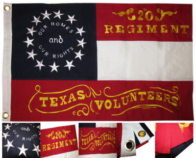 2x3 20th Texas Regiment Premium 100% Cotton Flag 2'x3' Grommets 2 Clips