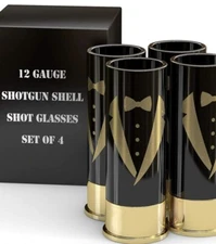 Old Southern Brass 12 Gauge Shotgun Shell Shot Glasses, set of 4