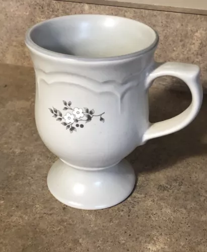 Pfaltzgraff Heirloom Pedestal Mug Handled Vintage Made In USA Grey With Flowers