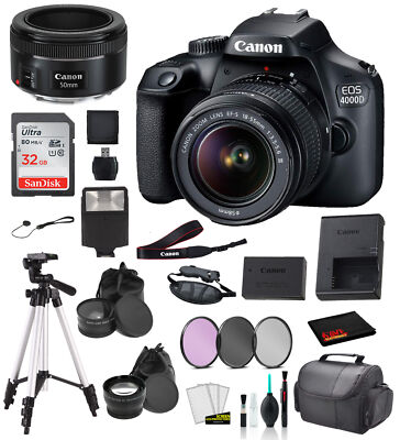 Canon EOS 4000D (Rebel T100) EF-S 18-55mm  and EF 50mm f/1.8 STM Lens Bundle ?Sa