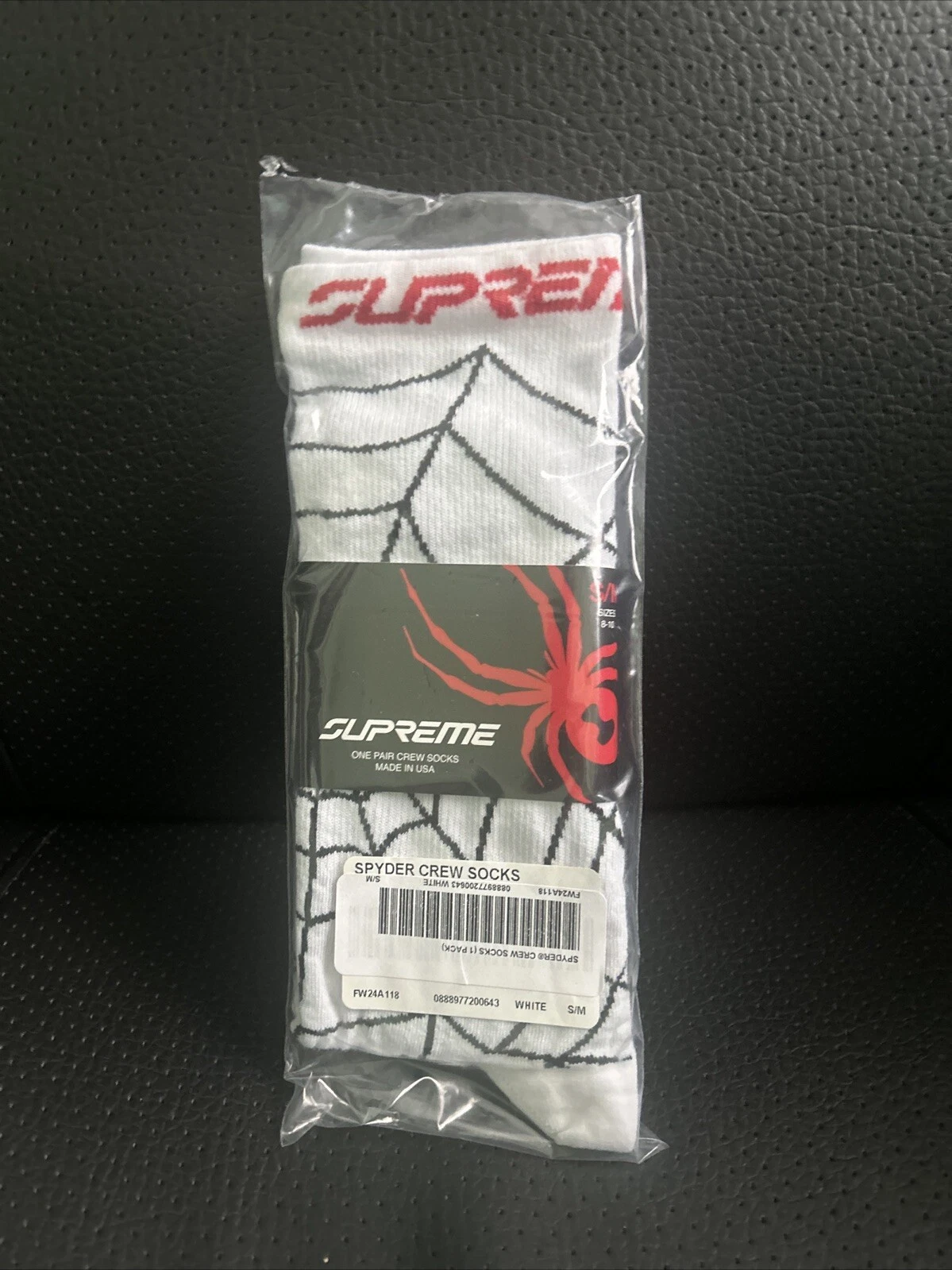Chaussettes d'équipage Spyder x Supreme FW24 « blanches » neuves taille S/M (lot de 1)