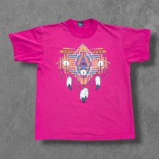 Vintage Western Native American Graphic Tee Large Pink Single Stitch Made In Usa