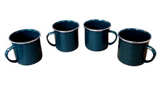 Set Of 4 Speckled Green Enamelware Metal Mugs Camping Lot EUC