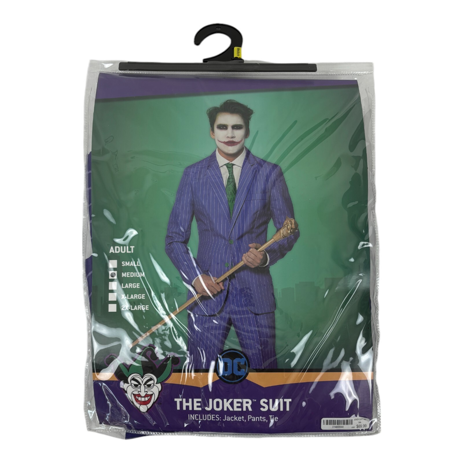 Spirit Halloween Joker Suit Costume Mens Size M Purple Green Jacket Pants Tie DC