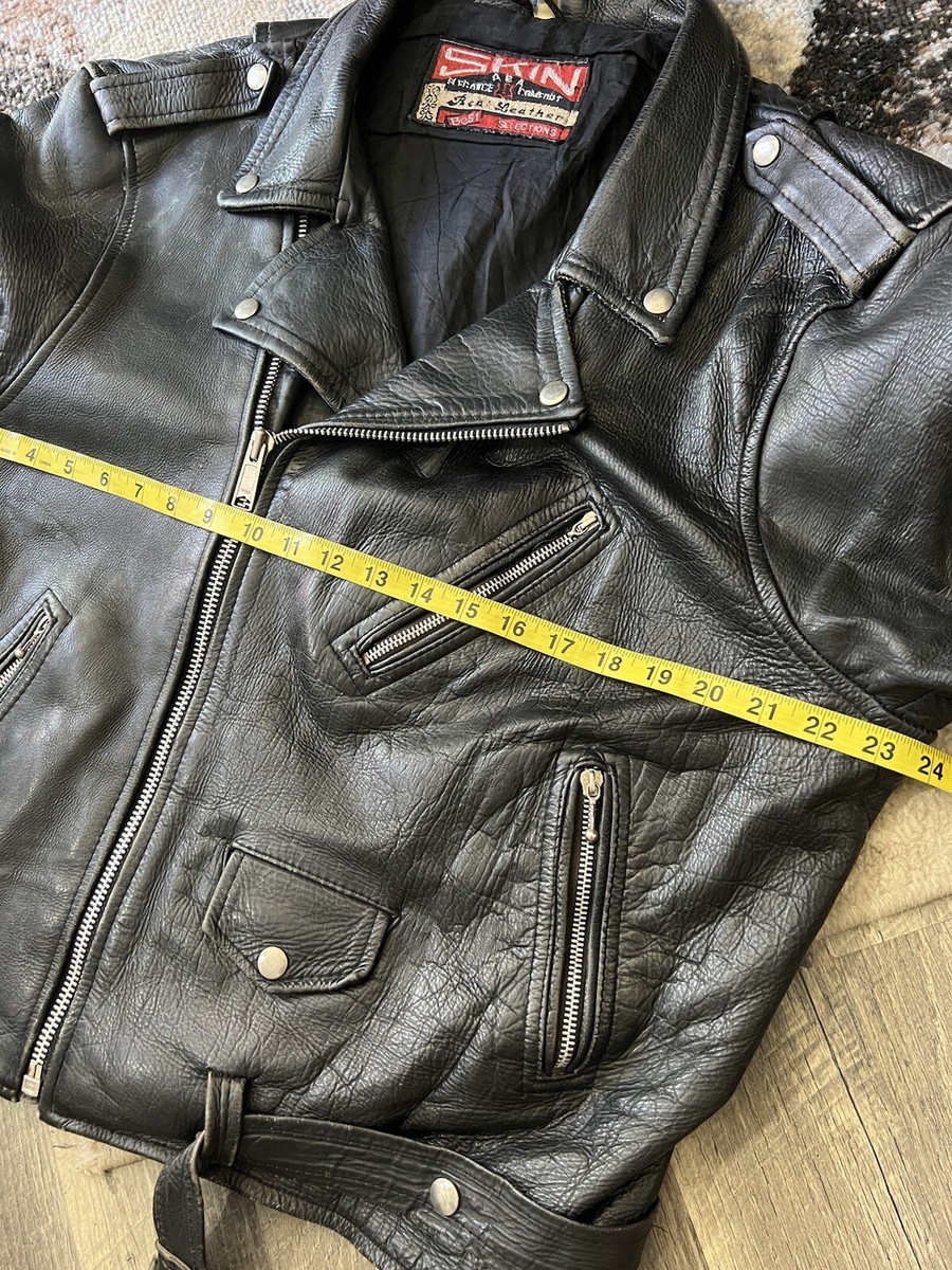 Skin Vintage European Biker Gang Leather Motorcycle Cowhide Jacket