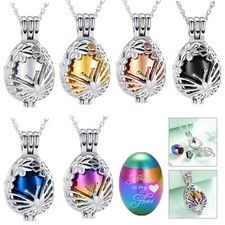 Flower Butterfly Cut-Out Teardrop Hollow Urn Pendant Necklace Cremation Ashes