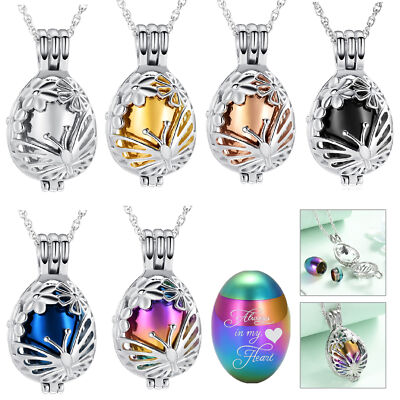 Flower & Butterfly Cut-Out Teardrop Hollow Urn Pendant Necklace Cremation Ashes